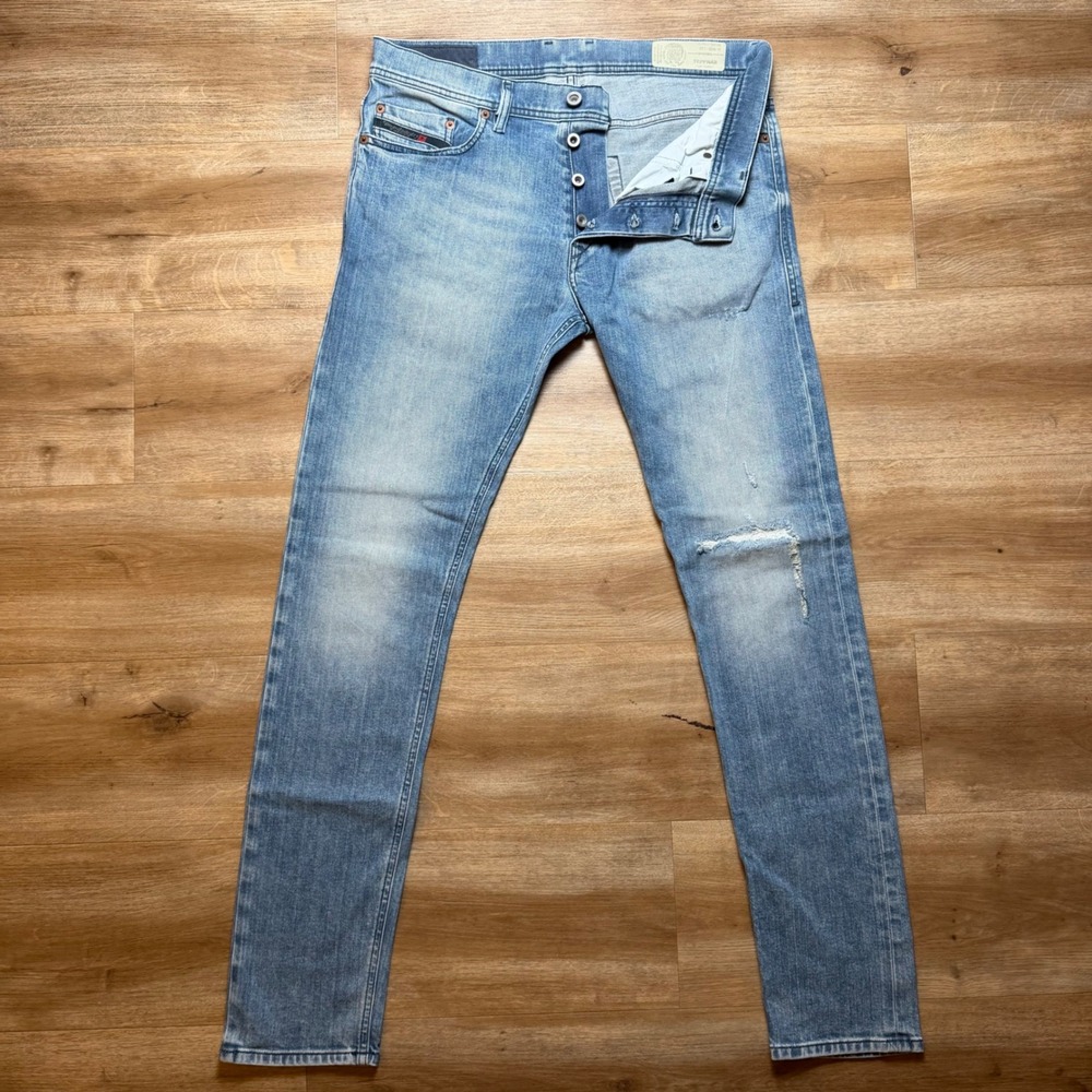Diesel Tepphar Jeans Mens 32x32 Light Blue Slim Carrot Distressed Italy 081AQ